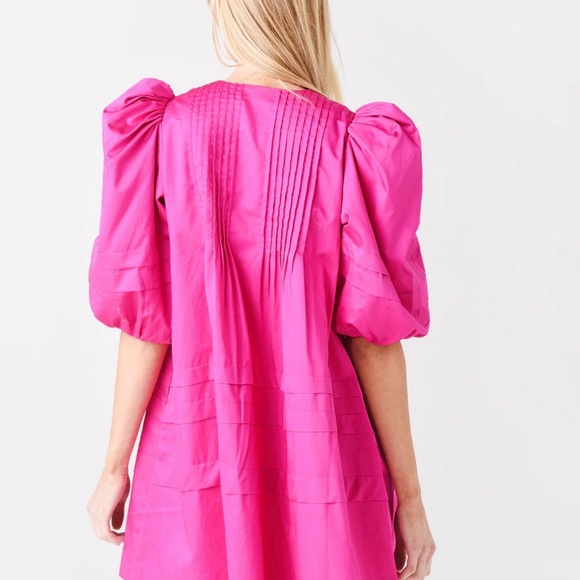 HUNTER BELL Hot Pink Puff-Sleeve Mini Dress - Picture 2 of 5